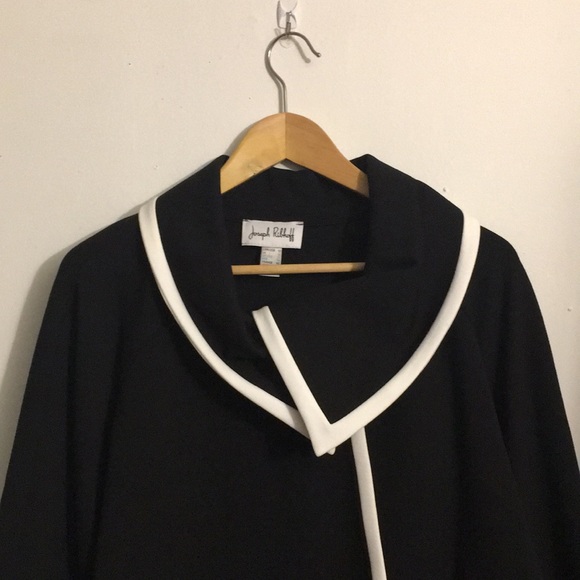 LIKE NEW WITH TAG Joseph Ribkoff Asymmetrical Black White Trim, Wrap Jacket Cape - Picture 4 of 14